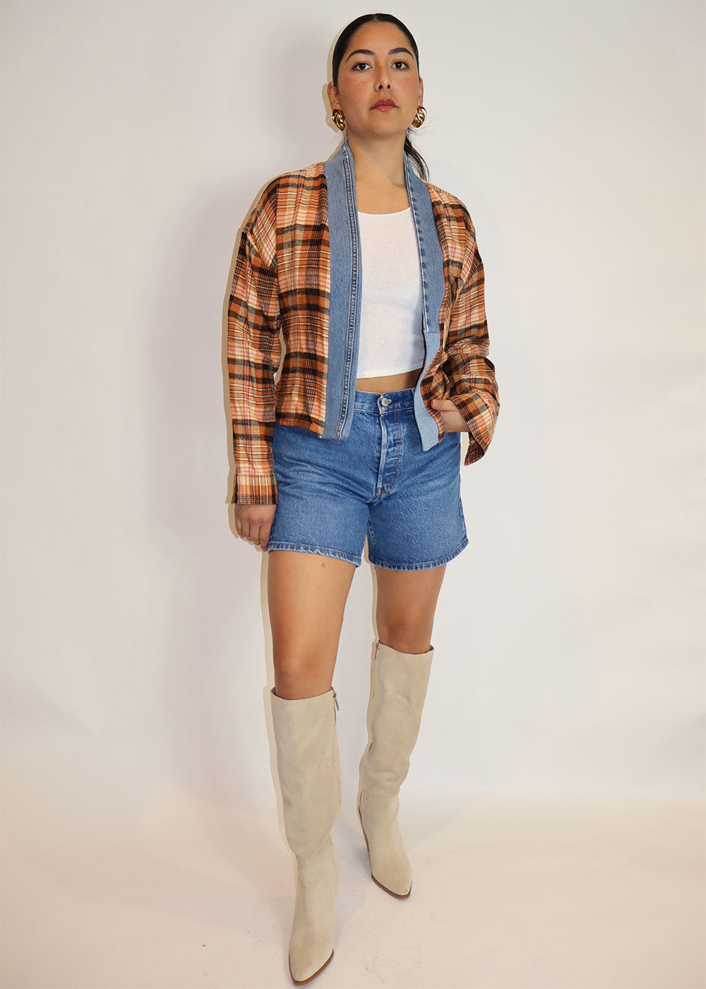 Reworked Plaid Denim Shirt