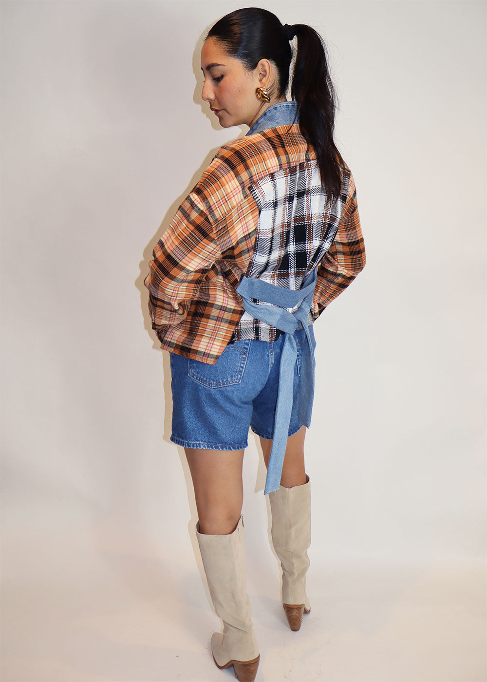 Reworked Plaid Denim Shirt