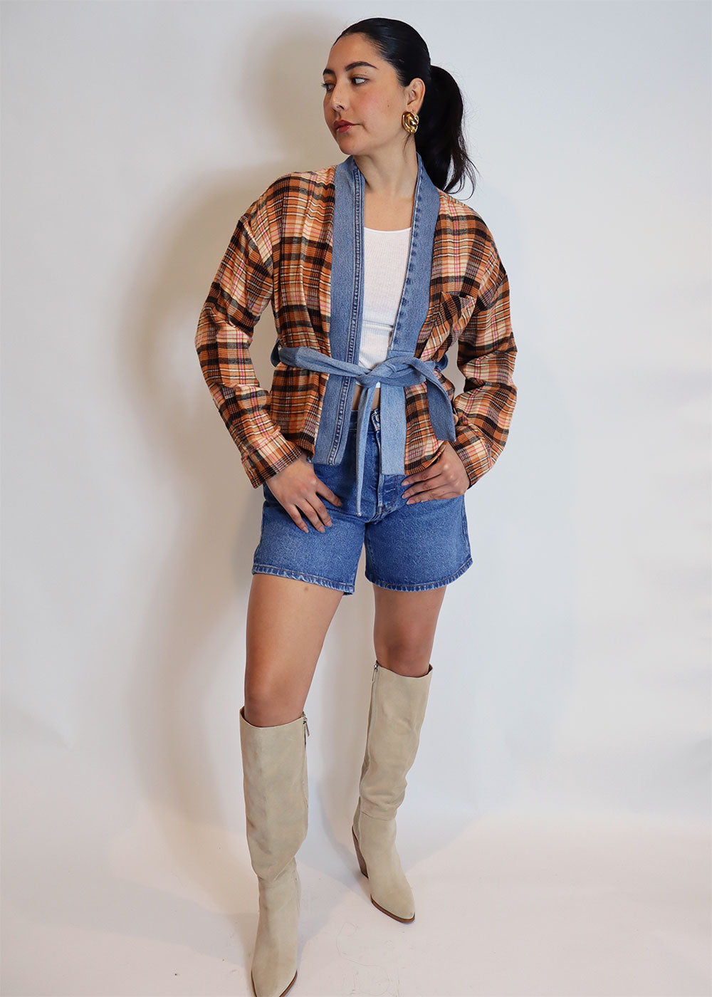 Reworked Plaid Denim Shirt