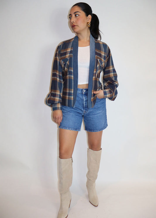 Reworked Plaid Denim Shirt