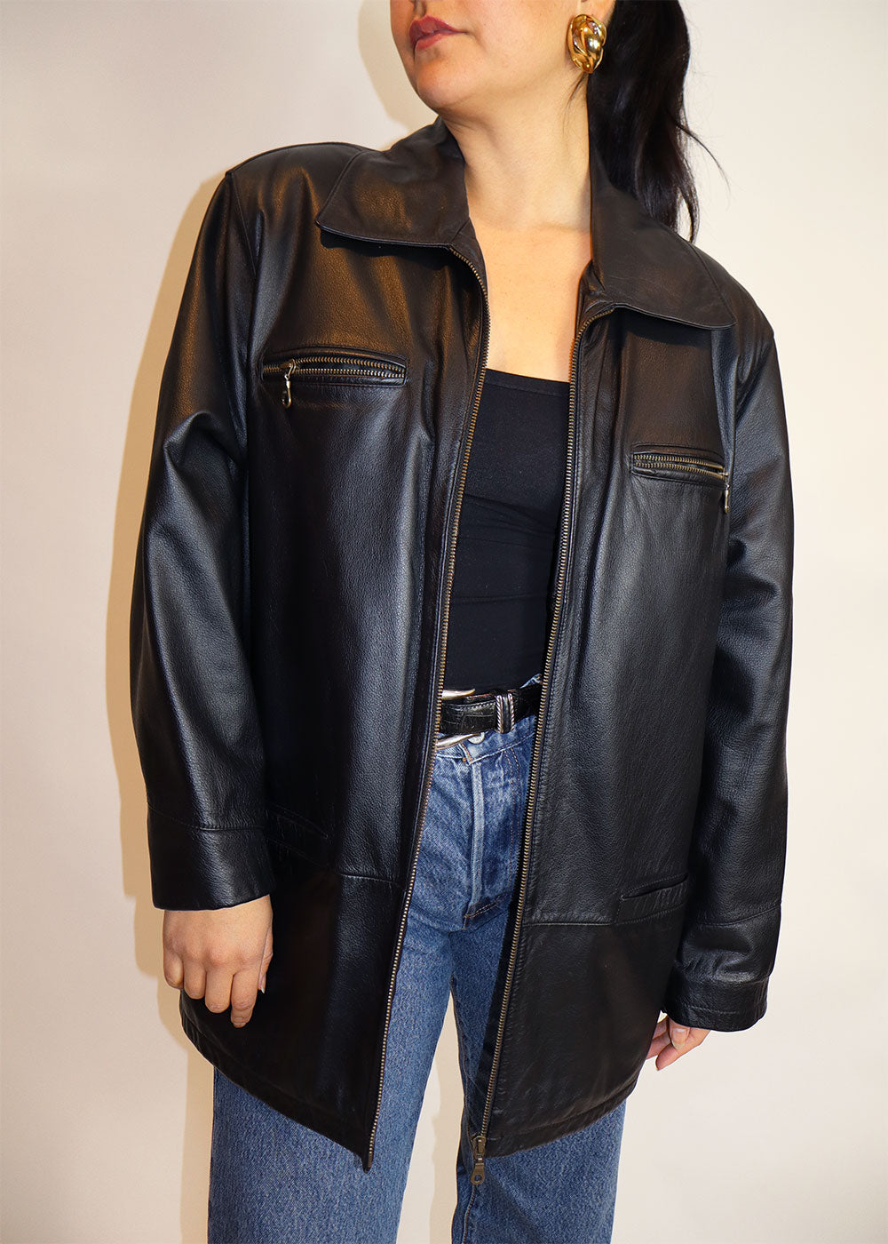 Pre-loved oversized leather jacket