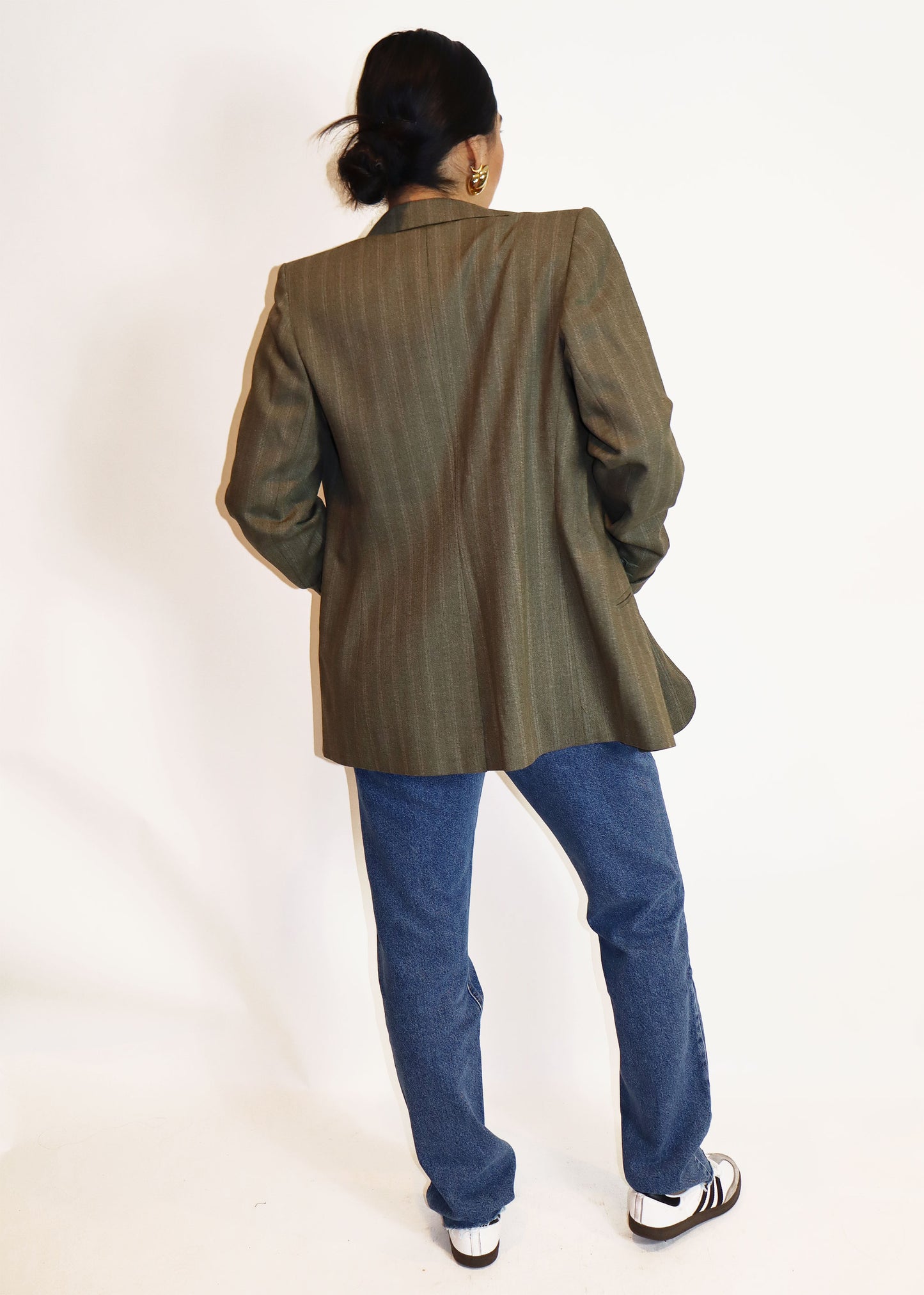 Pre-loved olive green pinstripe blazer