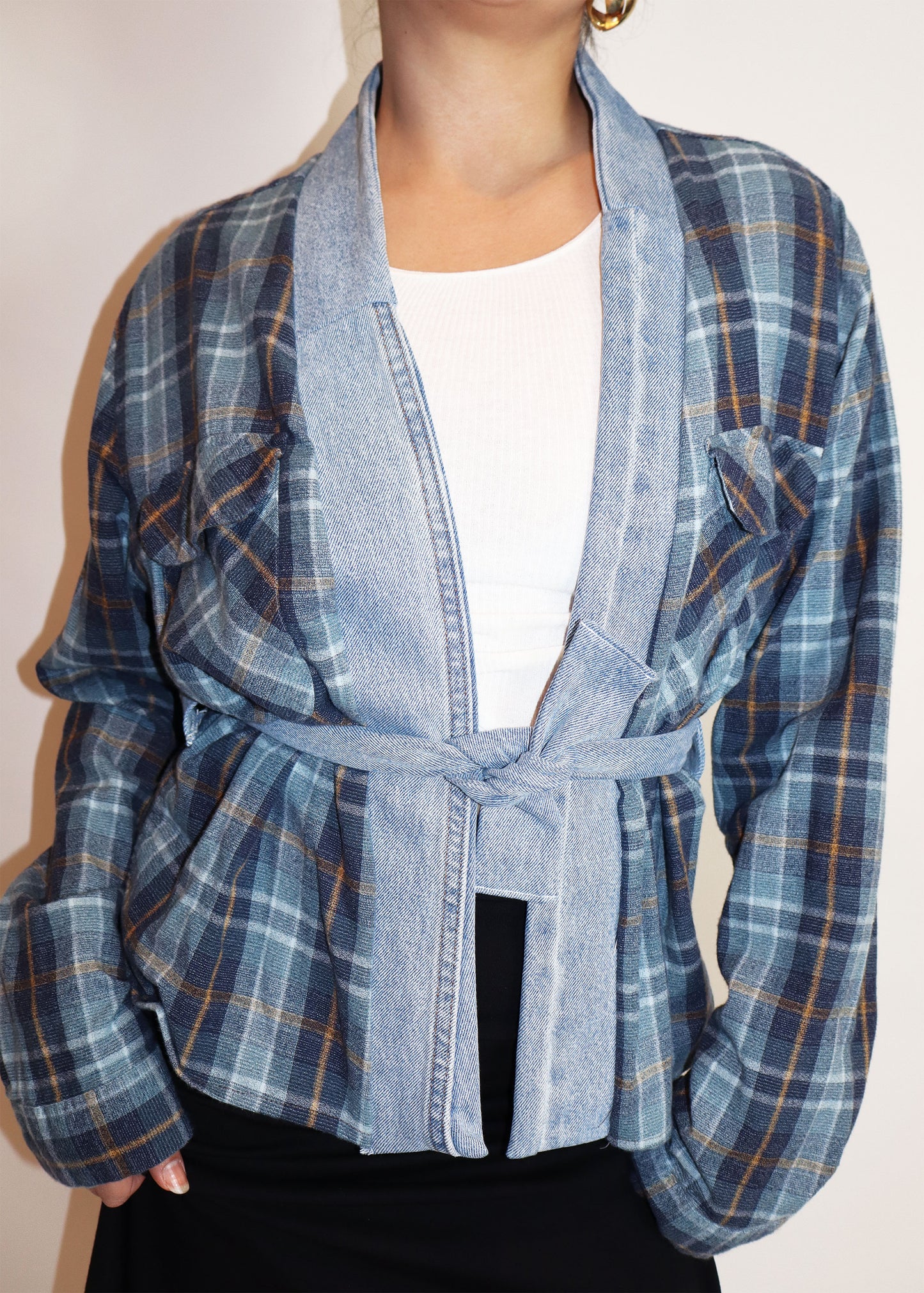 Reworked Plaid Denim Shirt